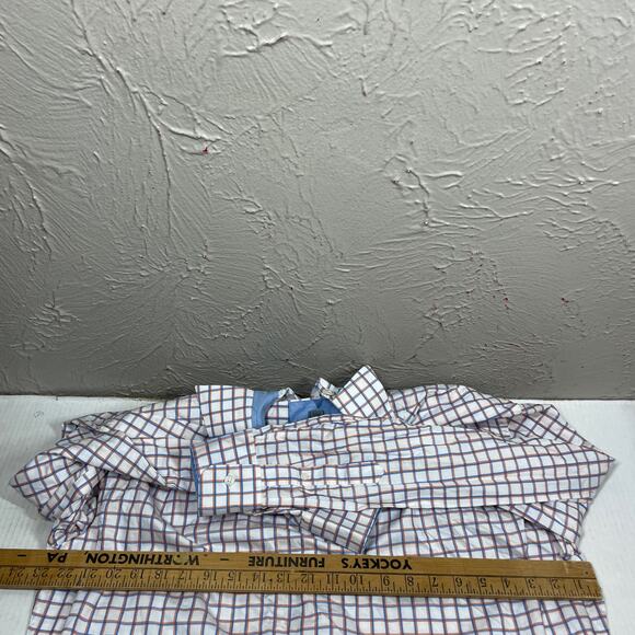 Johnston & Murphy White Long Sleeve Button Up Tailored Fit Check Shirt Mens Sz L - Picture 5 of 5